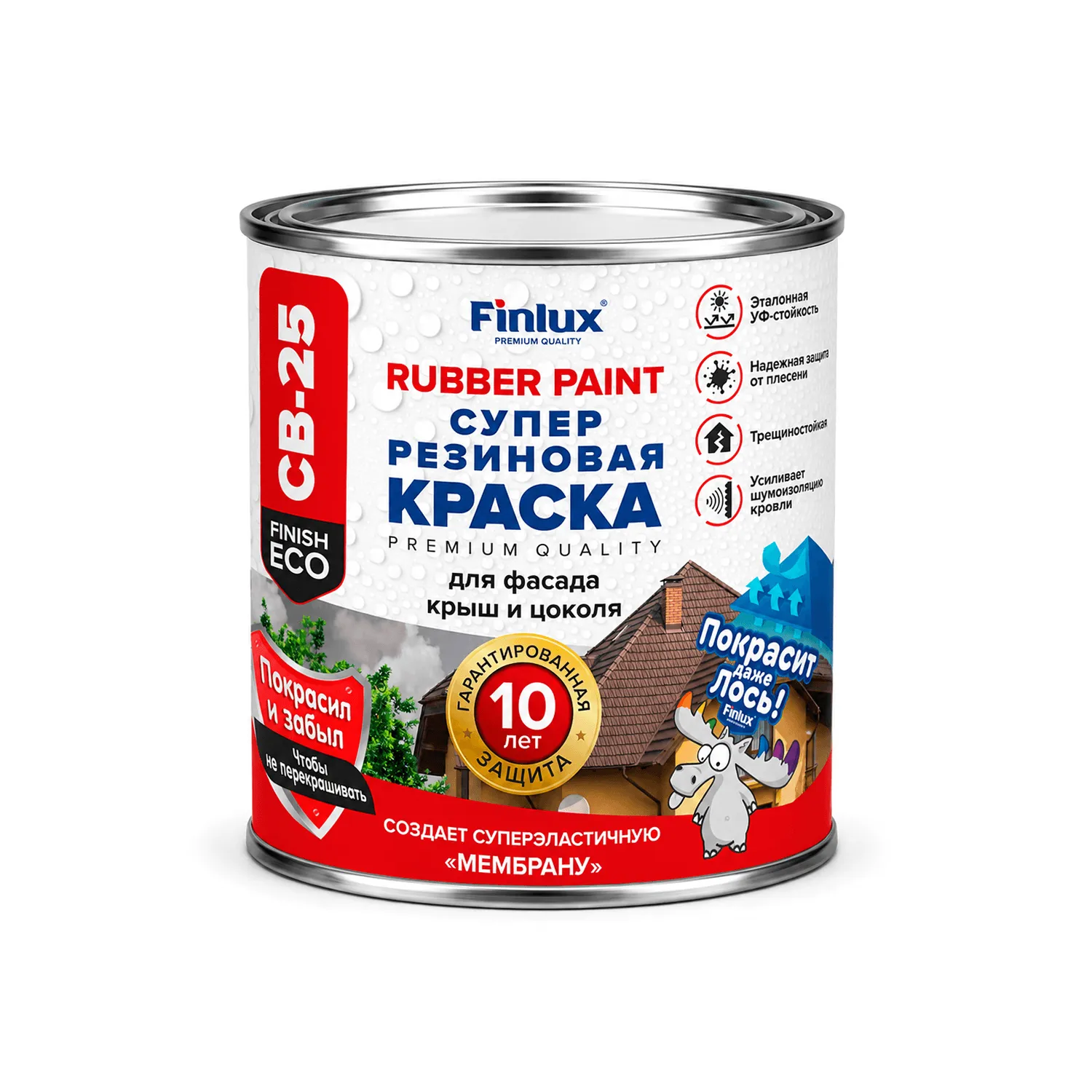 Мембранно-декоративная резиновая эластичная краска  для любых поверхностей внутри и снаружи зданий и сооружений  всех типов и назначения с защитой на 10 лет Finlux Святозар-25 Finish ECO 