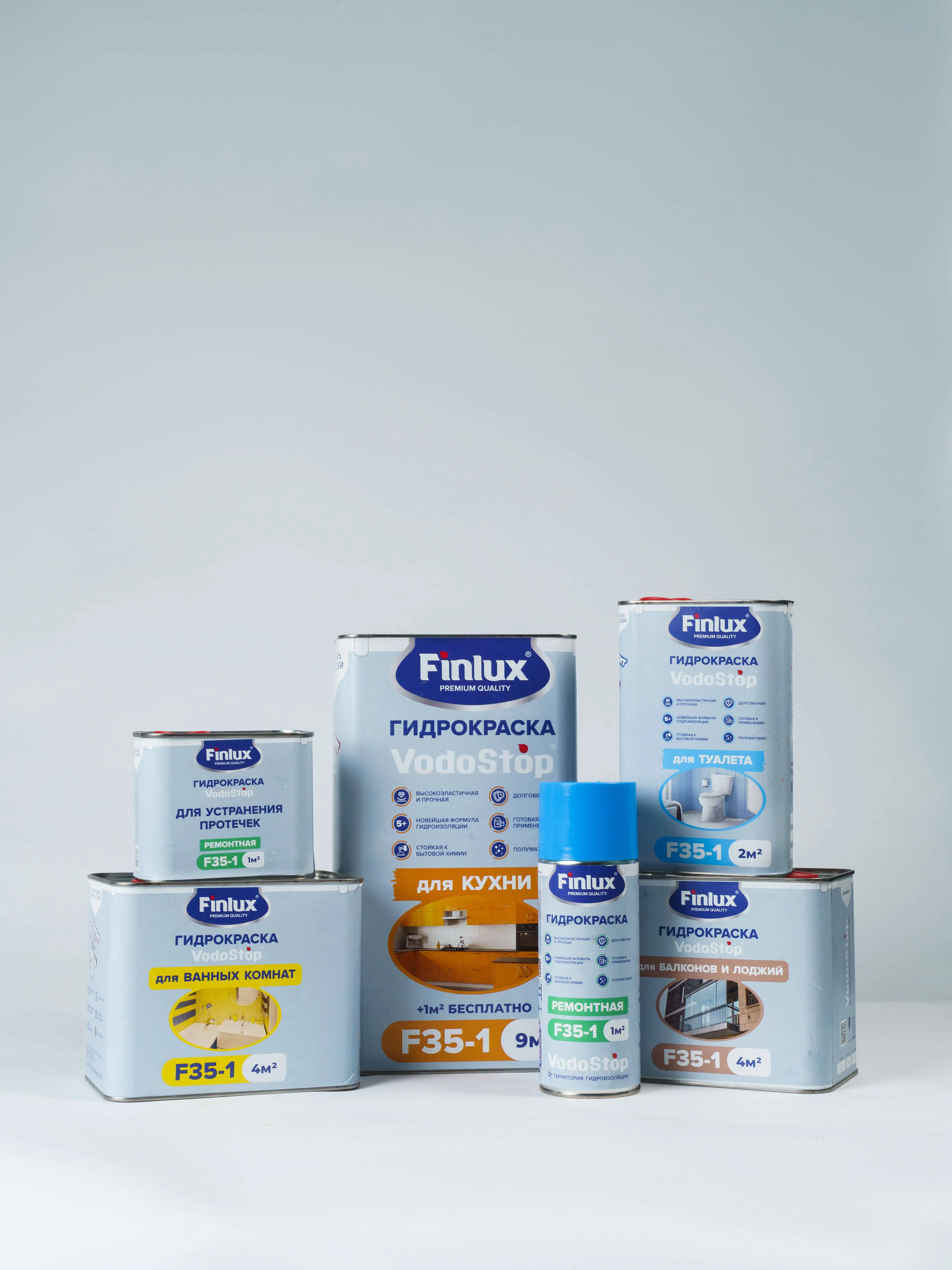 Finlux VodoStop F-35-1 Многофункциональная полимерная гидроизоляционная краска 5-го поколения для надежной защиты балконов и лоджий 4 кв.м. Бесцветная